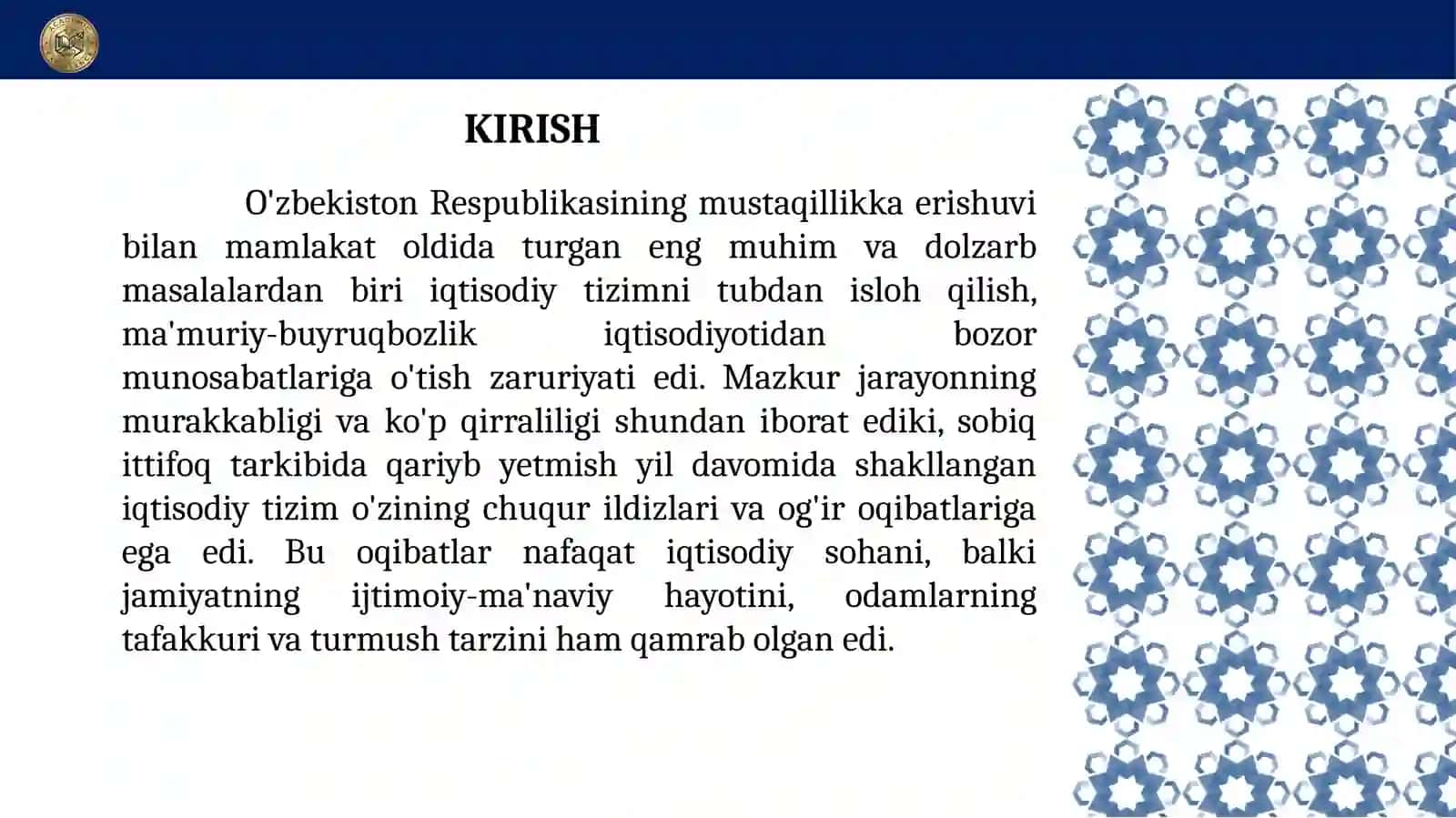 O'zbekistonda milliy bozor iqtisodiyoti shakllanishi va rivojlanishining tavsifi 2