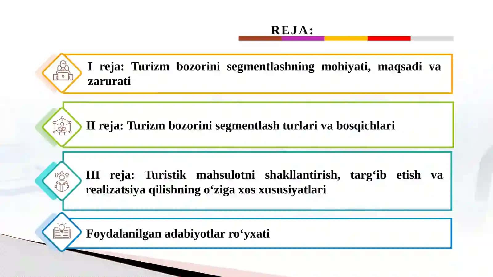 Turizm bozorisini segmentlash va turmahsulotni shakllantirish 2