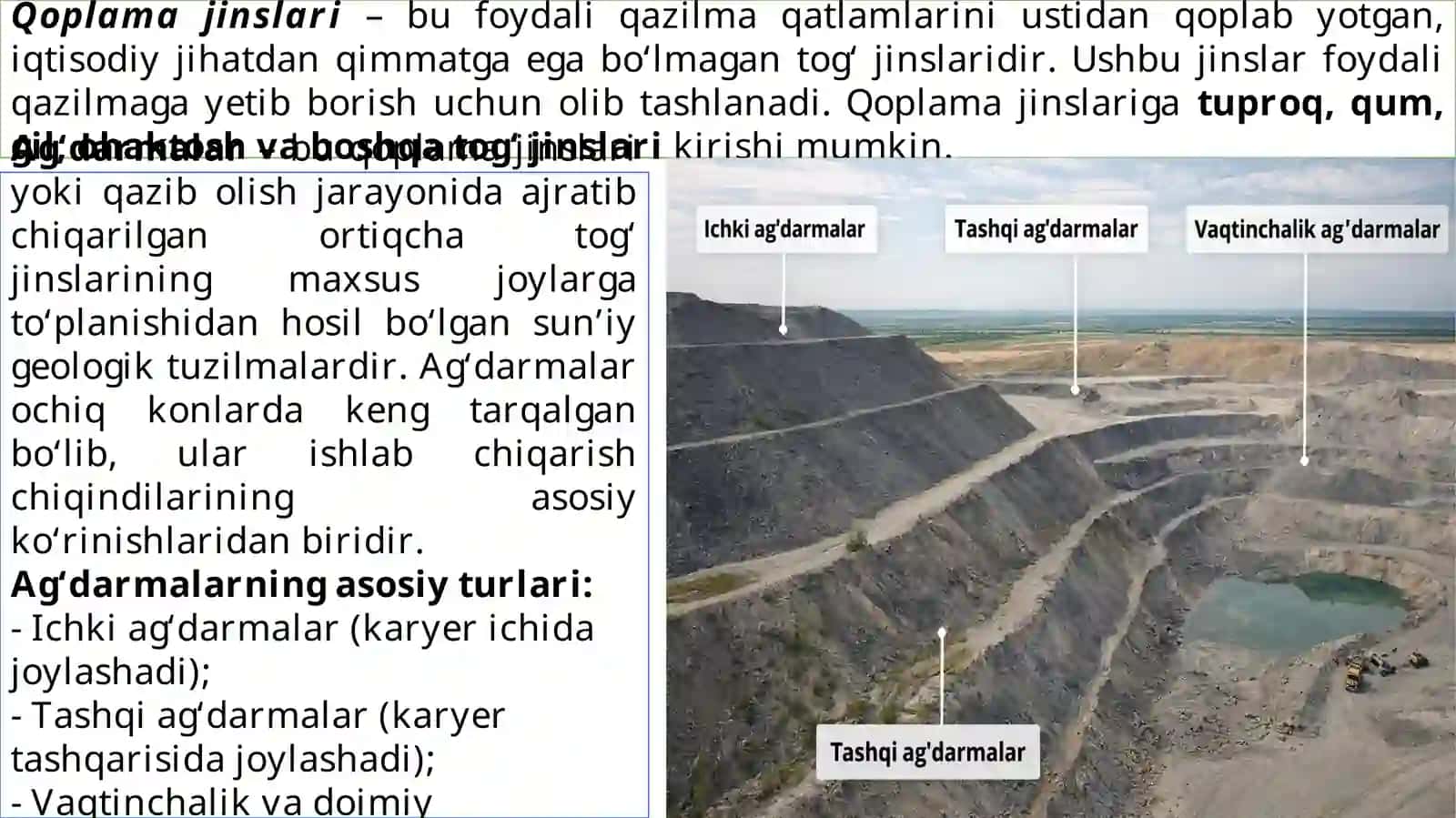 Qoplama jinslarini joylashtirish va ag‘darma loyihalash 2