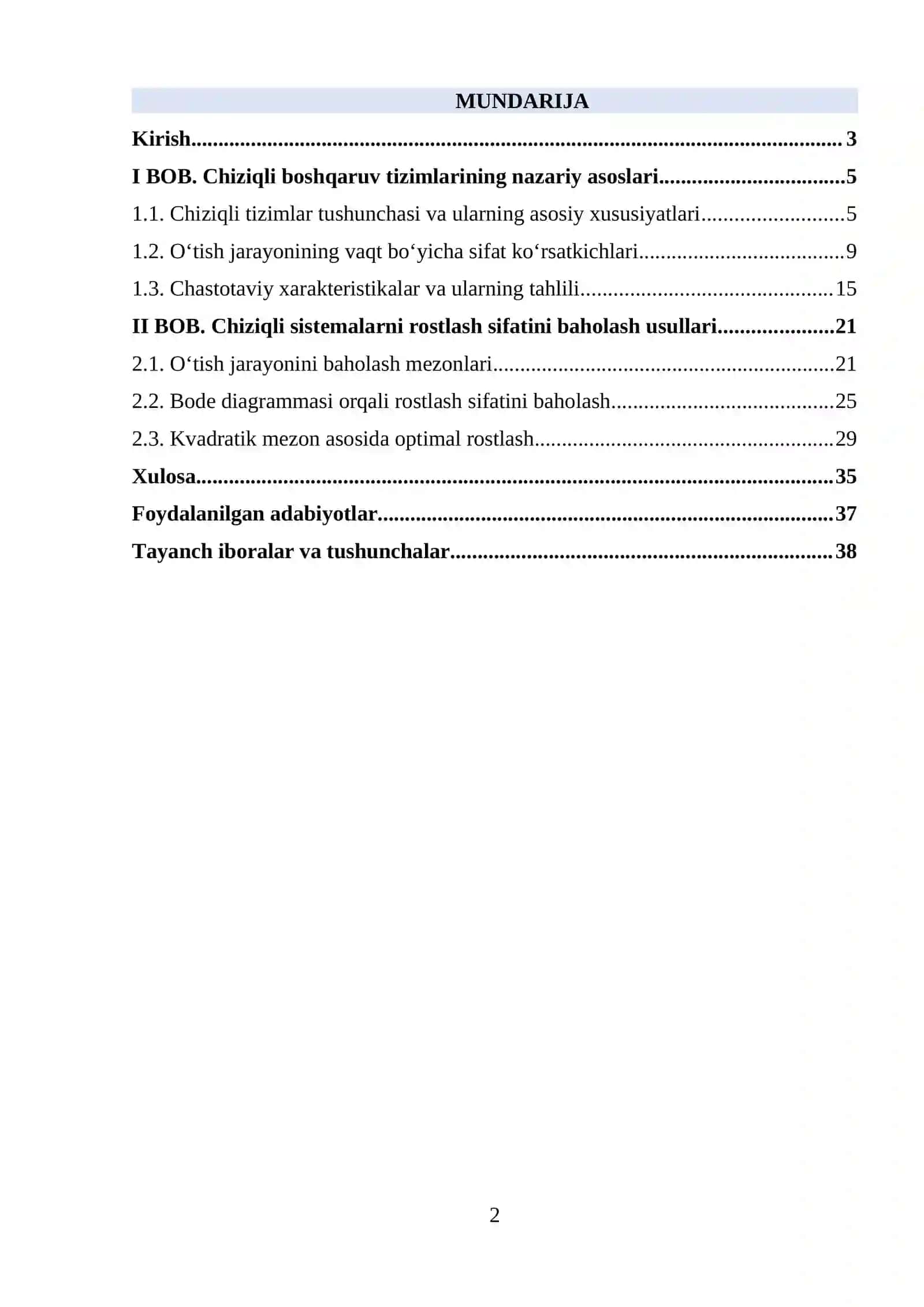 Chiziqli boshqaruv tizimlarining nazariy asoslari 2