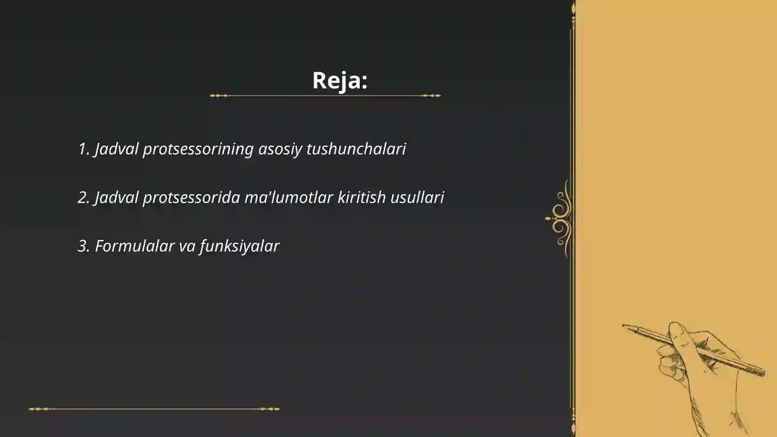 Jadval protsessorida ishlash texnologiyasi 2