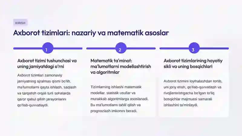 Axborot tizimlarining matematik, huquqiy va tashkiliy ta'minotlari 2