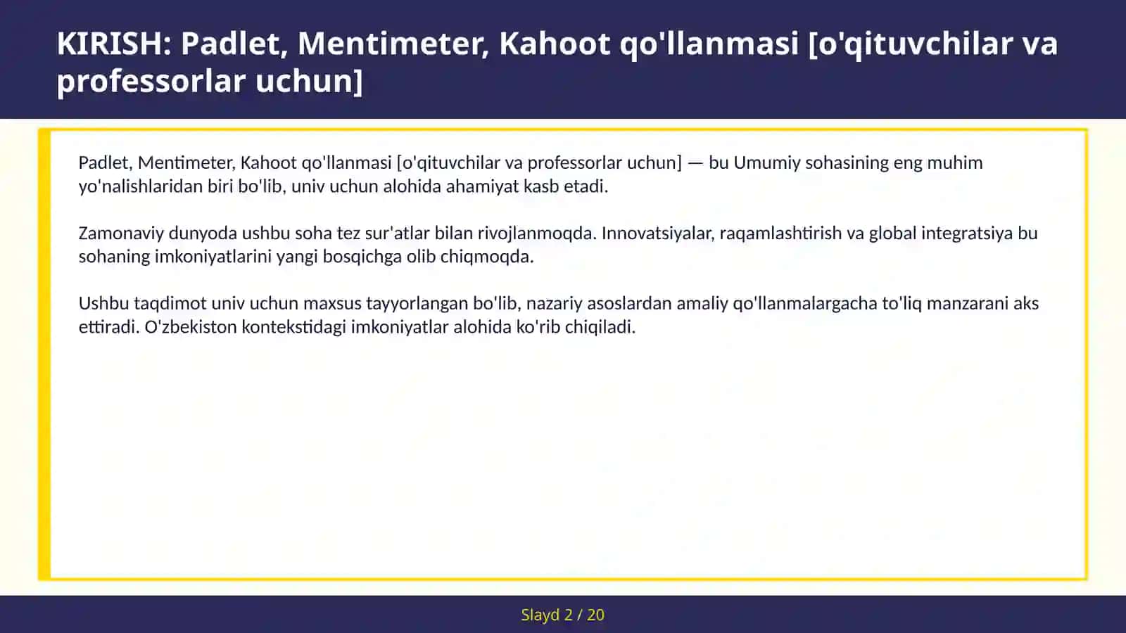 Padlet, Mentimeter, Kahoot qo'llanmasi [O'qituvchilar va professorlar uchun] 2