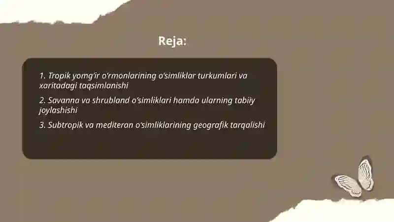 O'simliklar turkumlari va ularning tabiiy joylashishlari(xaritada belgilash) 2