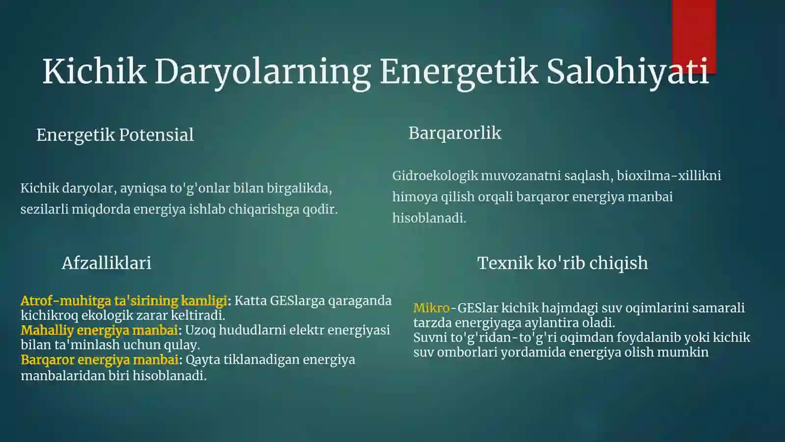 Kichik DARYOlar va ulardan energetic maqsadda foydalanish 2