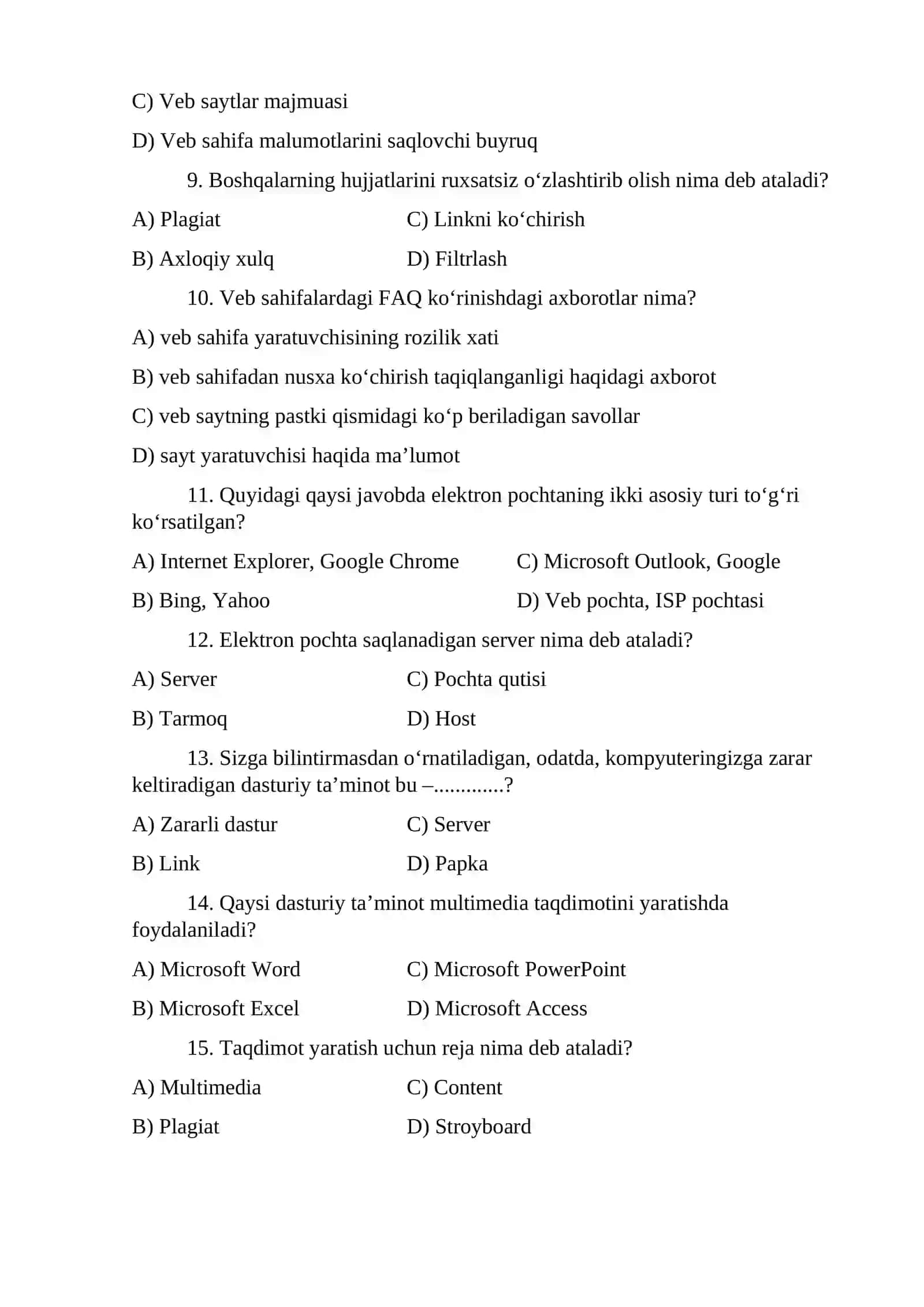 6-sinf informatika 4-chorak nazorat ishi 2