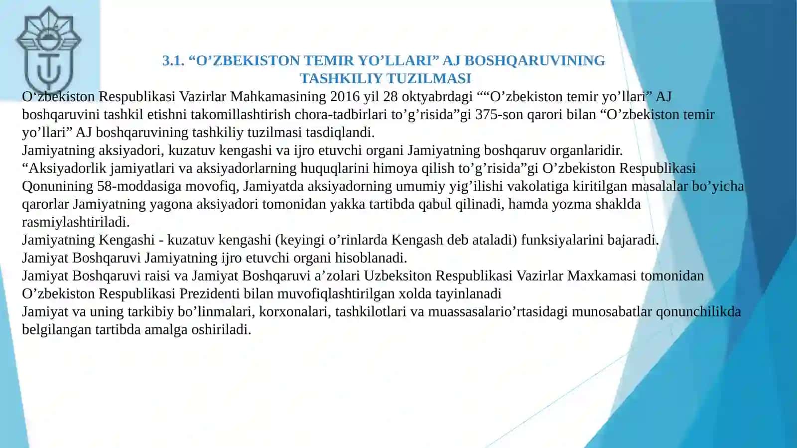 O'zbekiston Temir Yo'llari AJ Boshqaruv Tuzilmasi 2