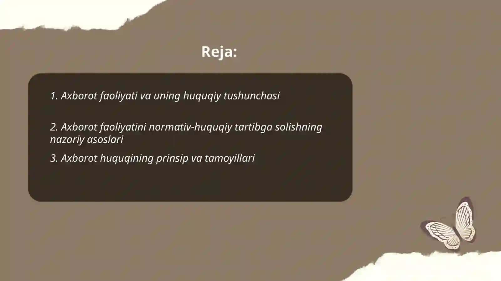 Axborot faoliyatini normativ huquqiy tartibga solishning nazariy asoslari 2