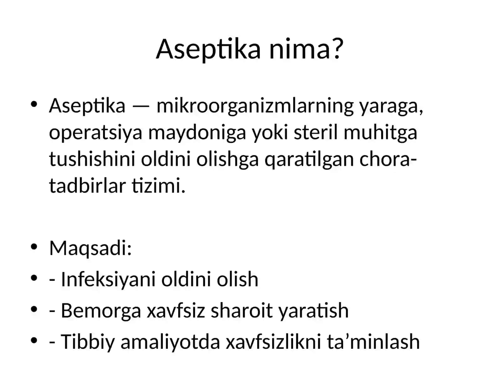 Aseptika sharoitini yaratishni o‘ziga xos tomonlari va muammolar 2