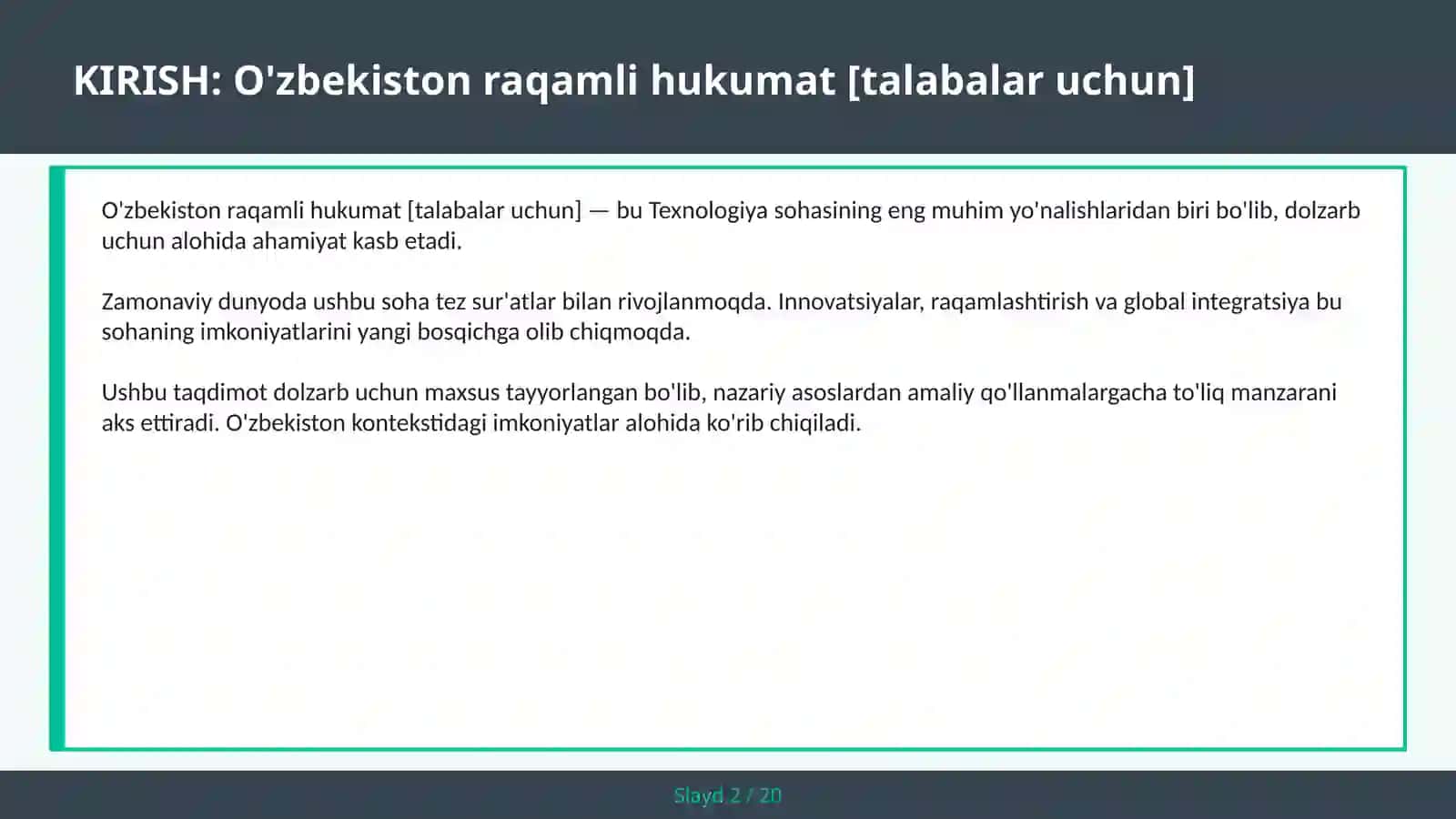 O'zbekiston raqamli hukumat [talabalar uchun] 2