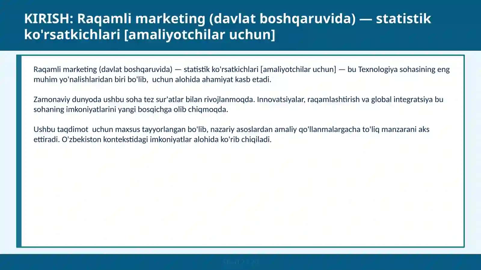 Raqamli Marketing (Davlat Boshqaruvda) - Statistik Ko'rsatkichlari [Amaliyotchilar Uchun] 2
