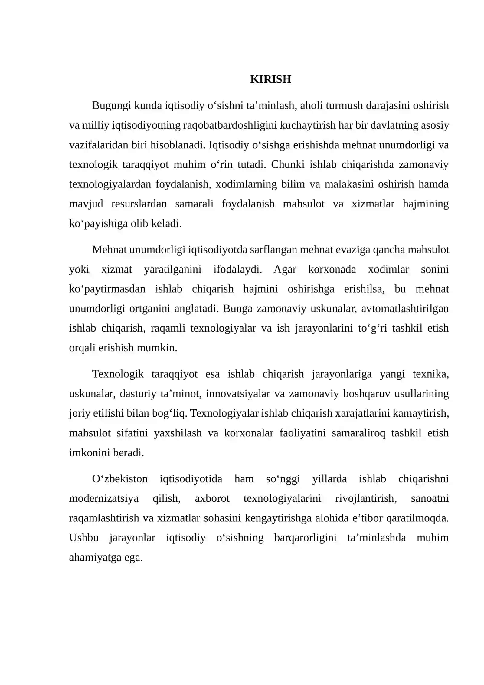 Mehnat unumdorligi va texnologik taraqqiyotning iqtisodiy o‘sishdagi roli 2