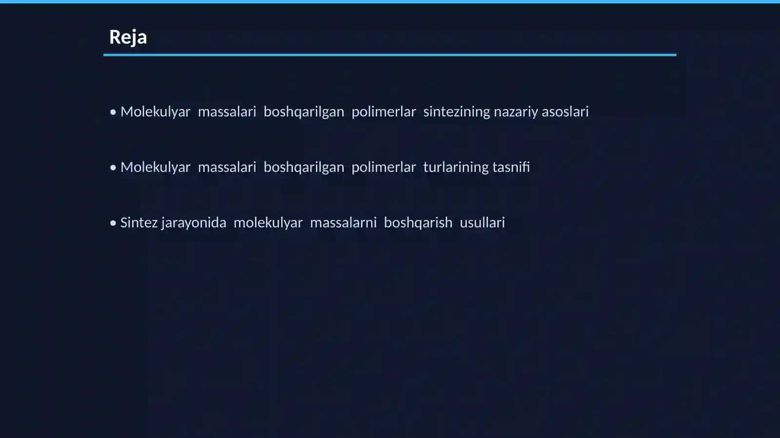 Mоlеkulyar mаssаlаri bоshqаrilgаn pоlimеrlаr sintеzi 2