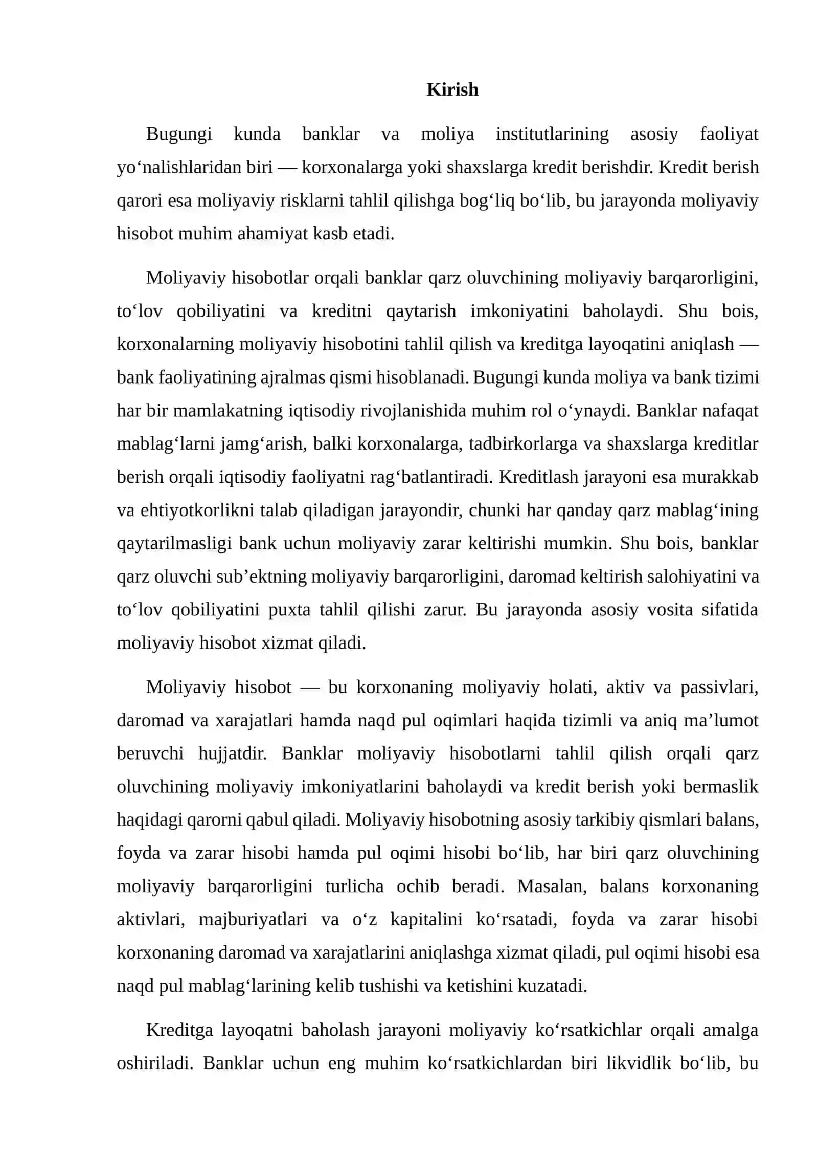 Moliyaviy Hisobot Asosida Bank Kreditga Layoqatini Baholash 2