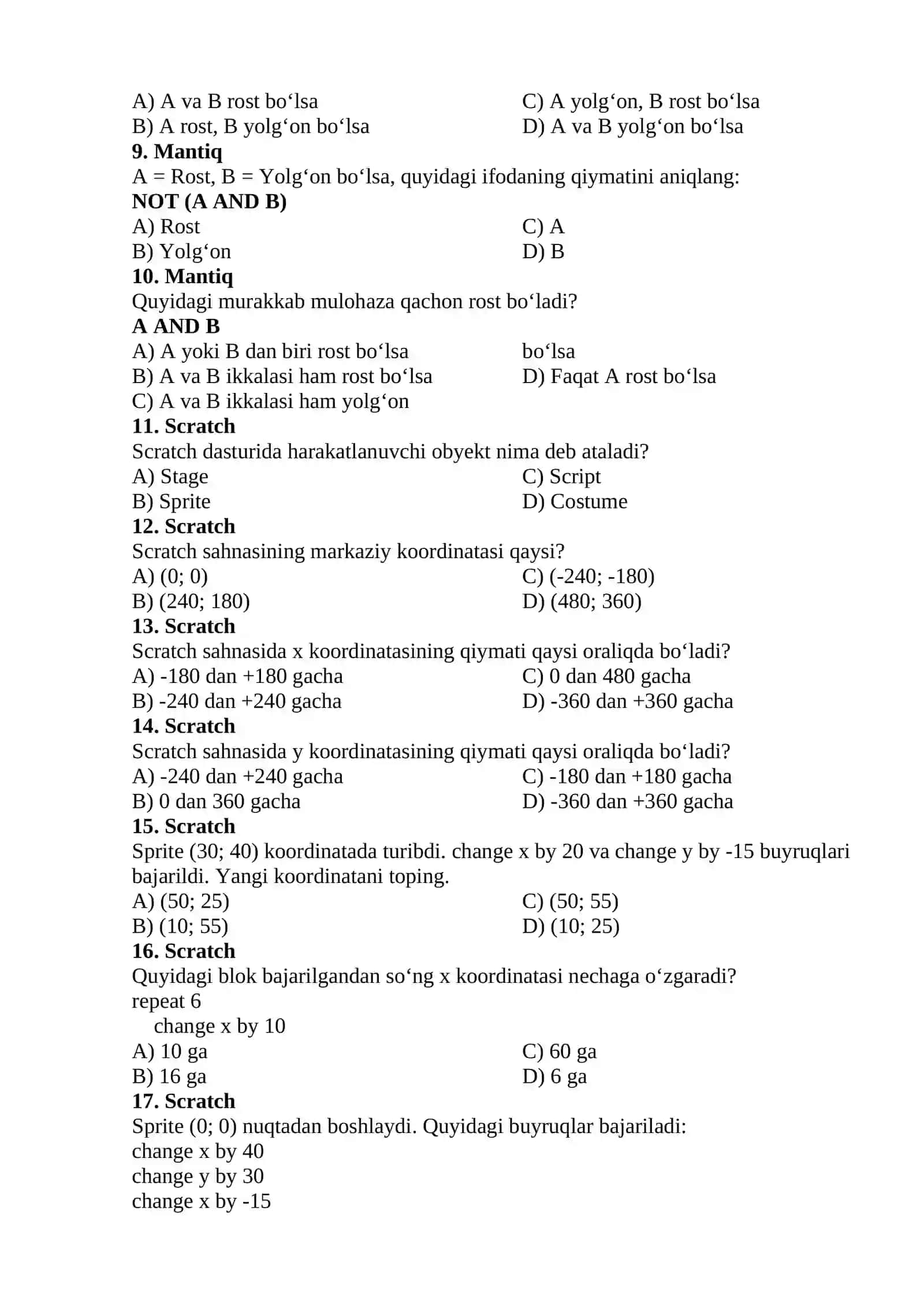 10-SINF INFORMATIKA FANIDAN OLIMPIADA TESTI 2