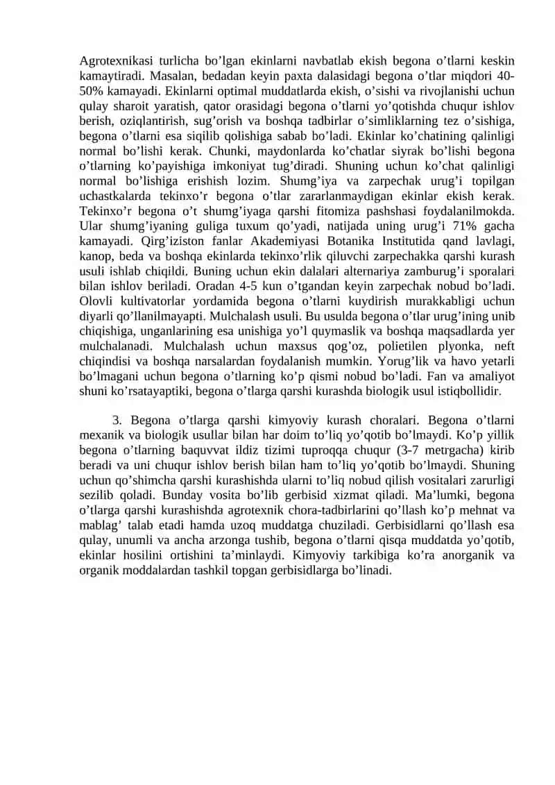 Begona o’tlarga qarshi kurash choralari 2