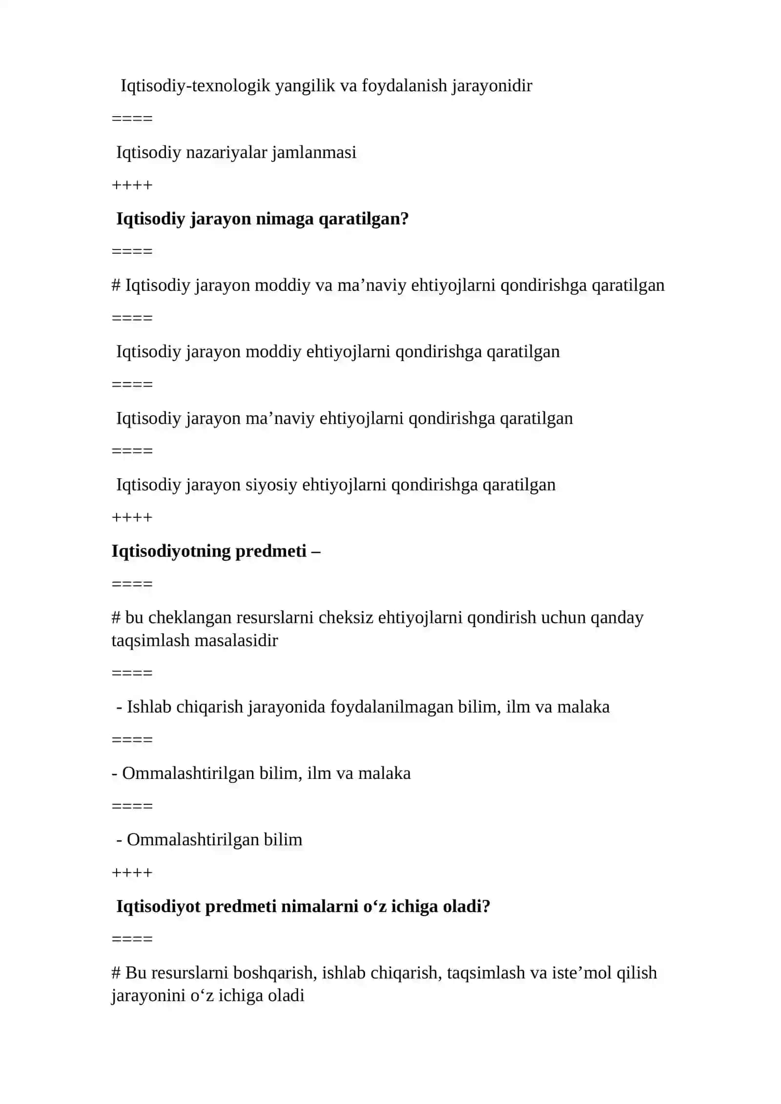 Sanoat iqtisodiyot fanidan test savollari 2