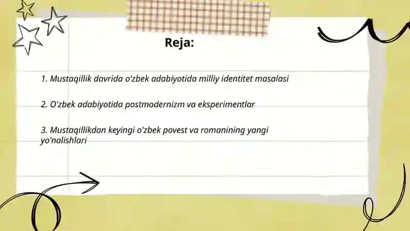 Mustaqillik davri o'zbek adabiyoti va jahon adabiyotidagi yangilanishlar 2