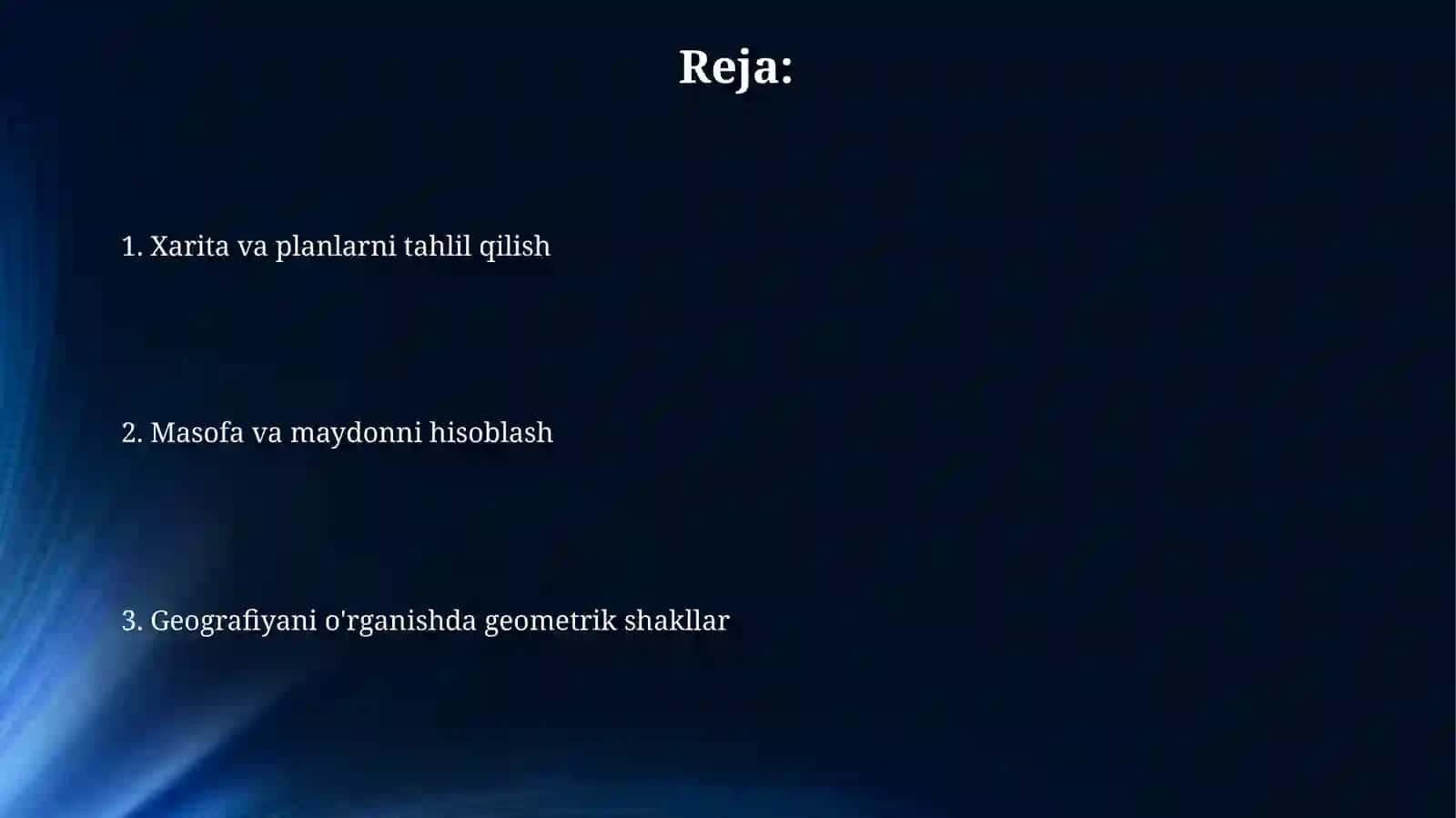 Geometriya usullari yordamida geografiyani oʻrganish.(7-sinflar uchun) 2