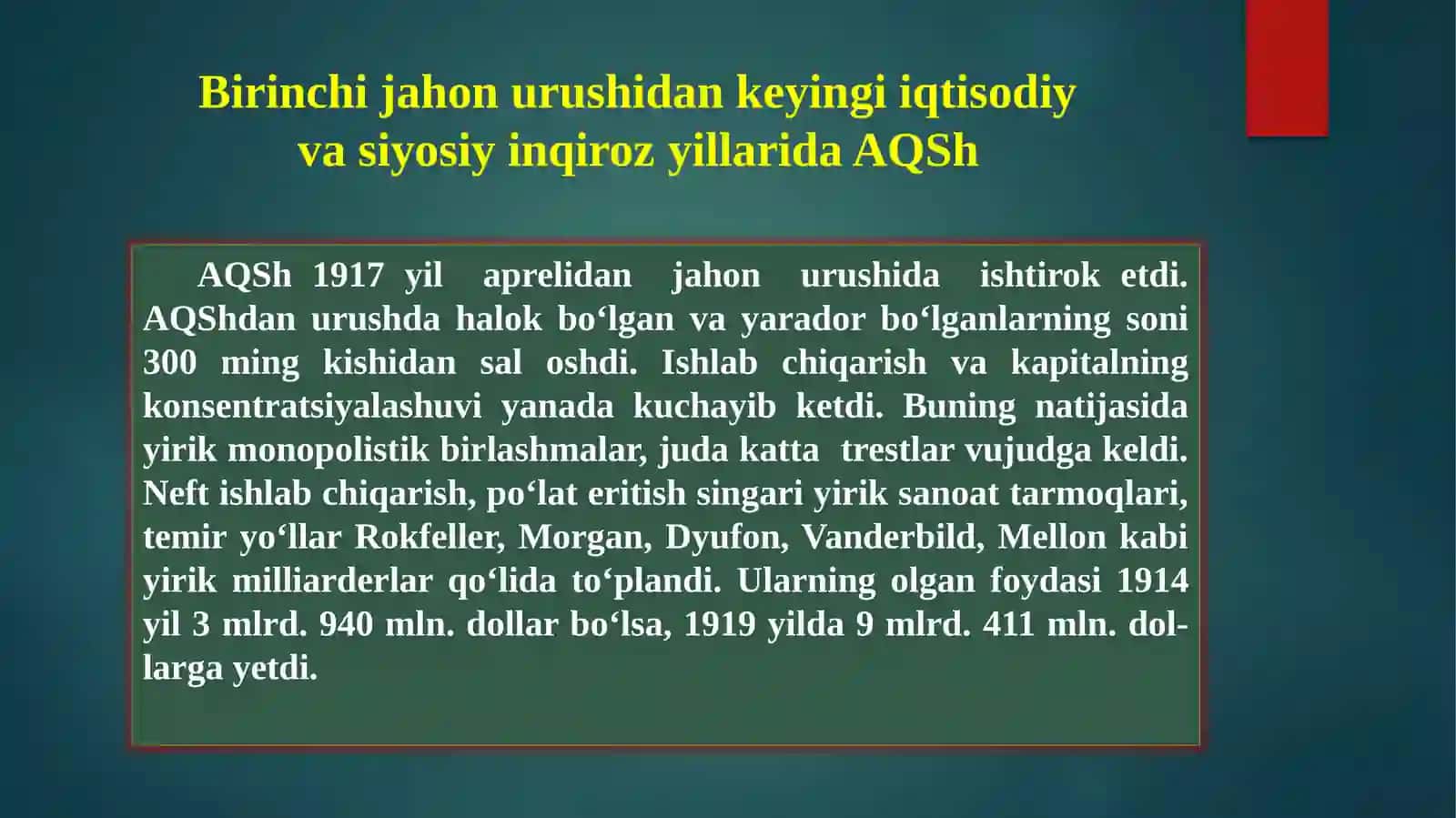 1918 -1939 yillarda Amerika Qo‘shma Shtatlari (AQSh) 2
