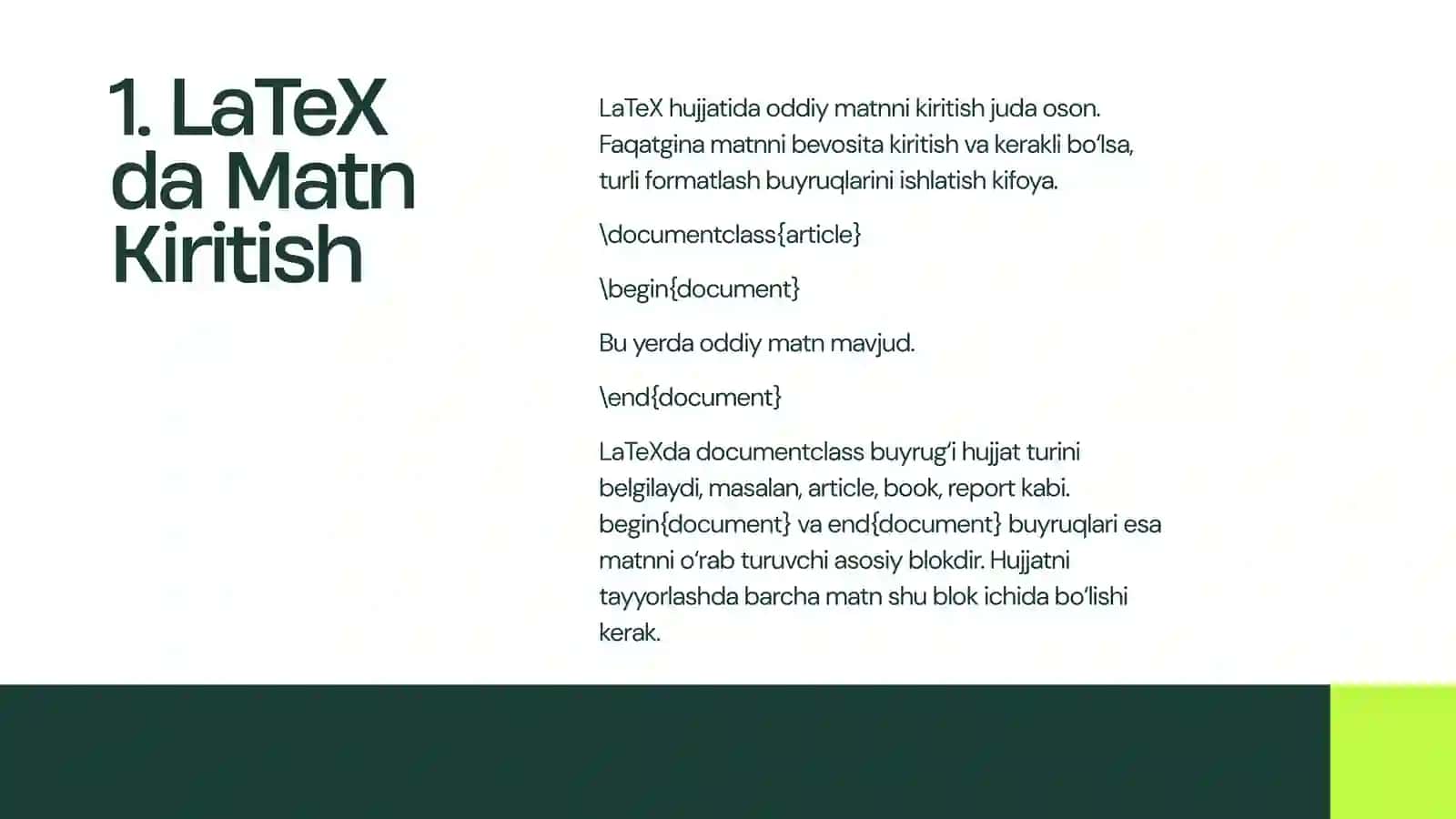 LaTeX da Matnlar Bilan Ishlash 2