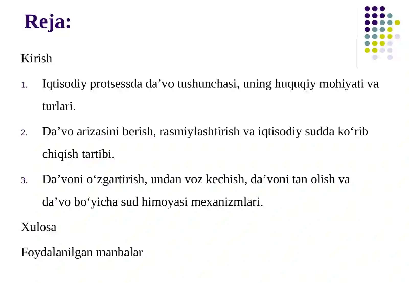 IQTISODIY PROTSESSDA DA’VO 2