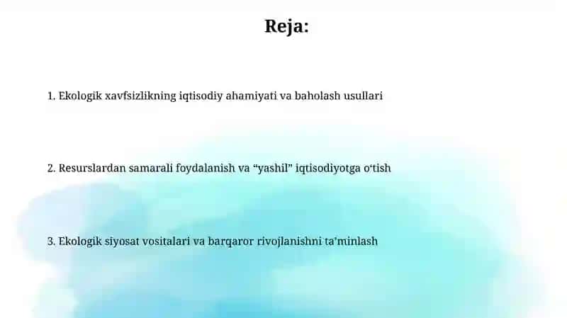 Ekologik xavfsizlikni ta'minlashning iqtisodiy asoslari 2