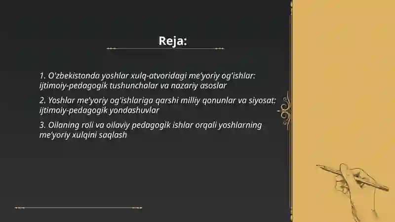 O'zbekistonda yoshlar xulq-atvori me'yoriy og'ishlariga qarshi ijtimoiy pedagogik ishlar 2