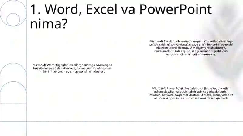 Microsoft Word, Microsoft Excel, Microsoft Powerpoint Dasturlari 2