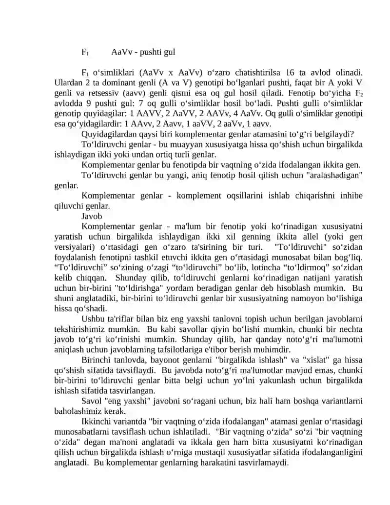Genlarning komplementar ta’siri 2