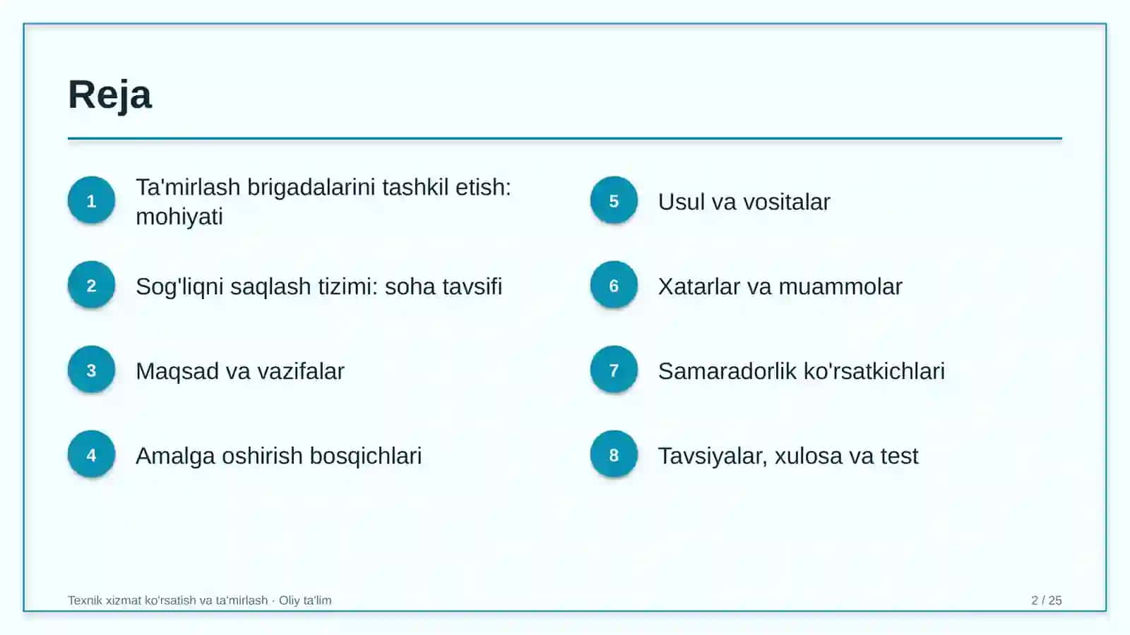 sog'liqni saqlash tizimida ta'mirlash brigadalarini tashkil etish 8138 2