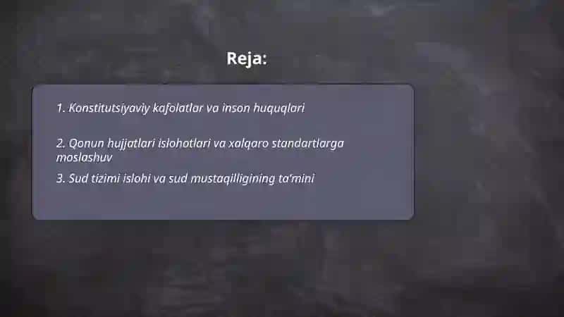 Yangi Ózbekistonda inson haq huquqlari va erkinligining yaratilishi 2