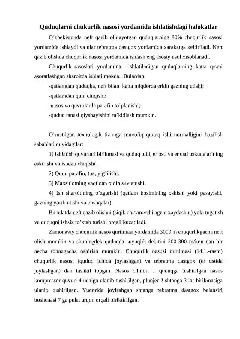 Quduqlarni chukurlik nasosi yordamida ishlatishdagi halokatlar 2