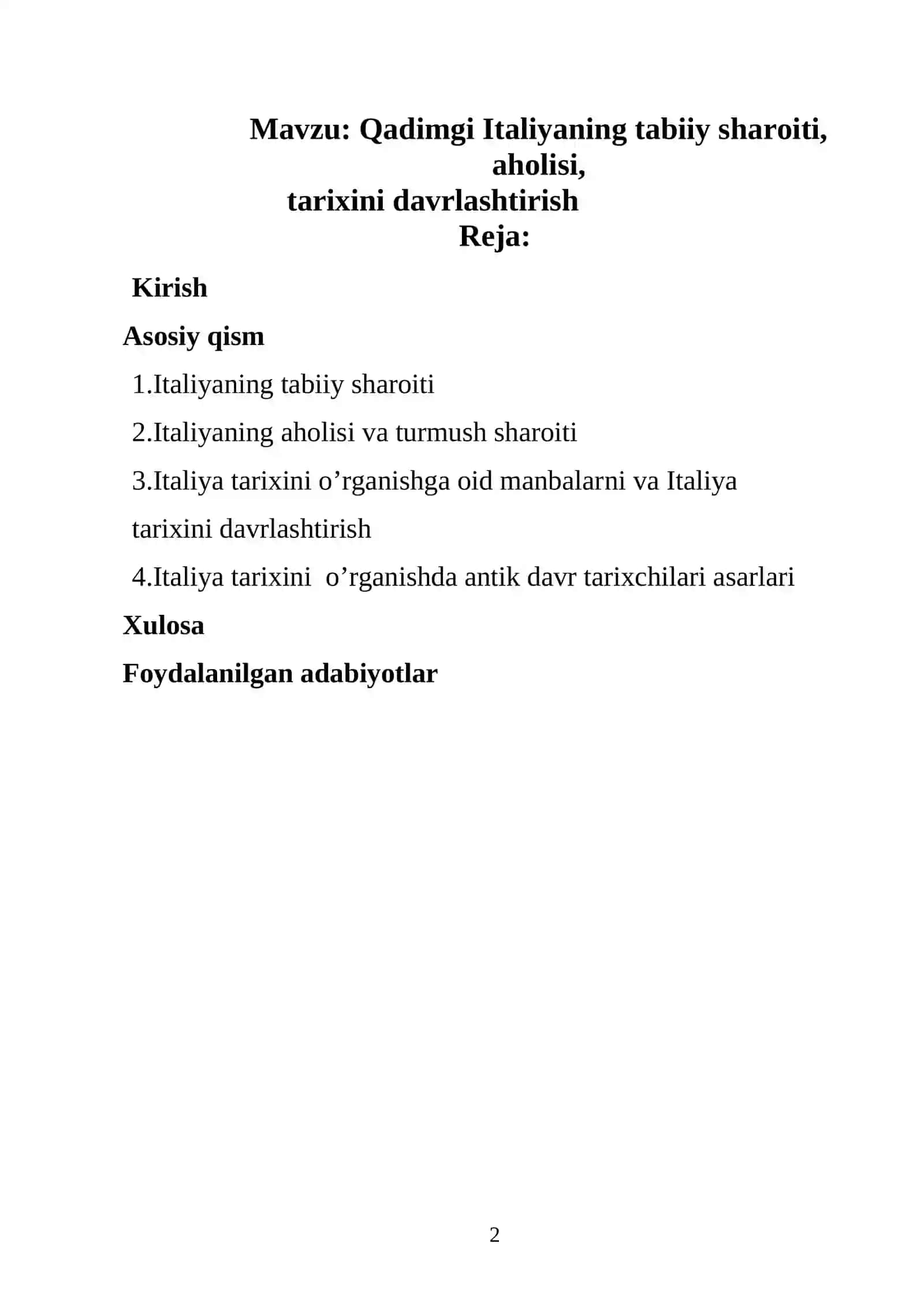 Qadimgi Italiyaning tabiiy sharoiti, aholisi, tarixini davrlashtirish 2