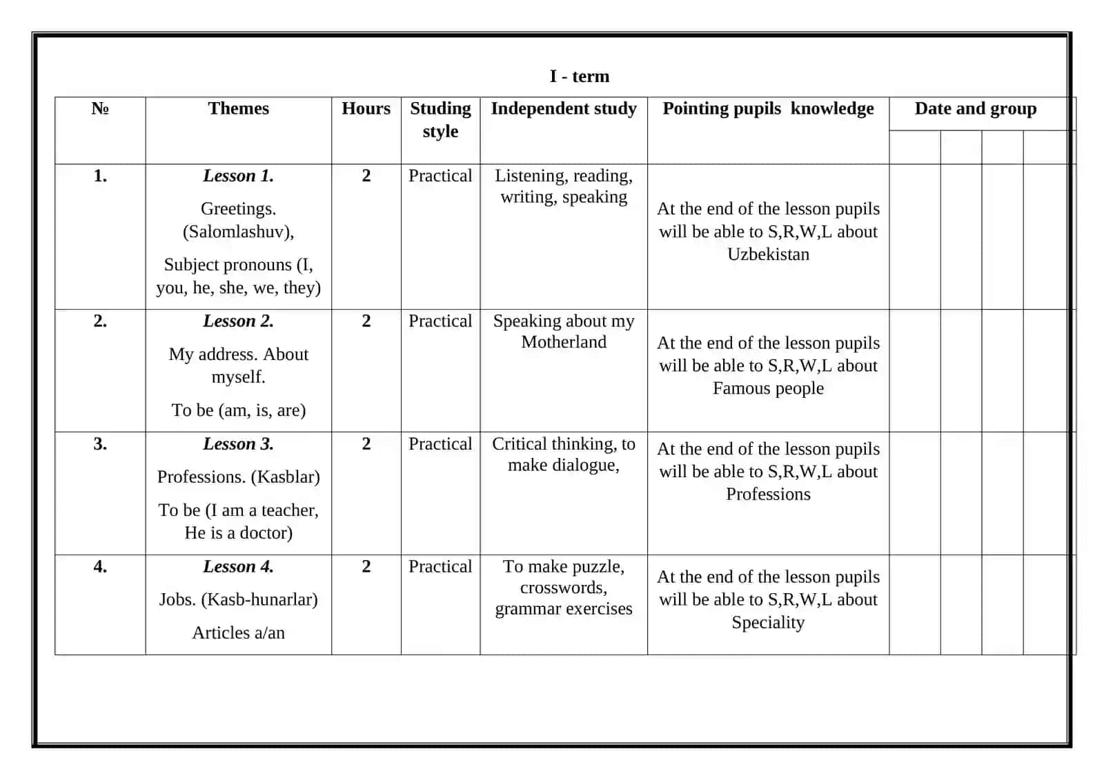 Lesson 1. Greetings. (Salomlashuv), Subject pronouns (I, you, he, she, we, they) 2