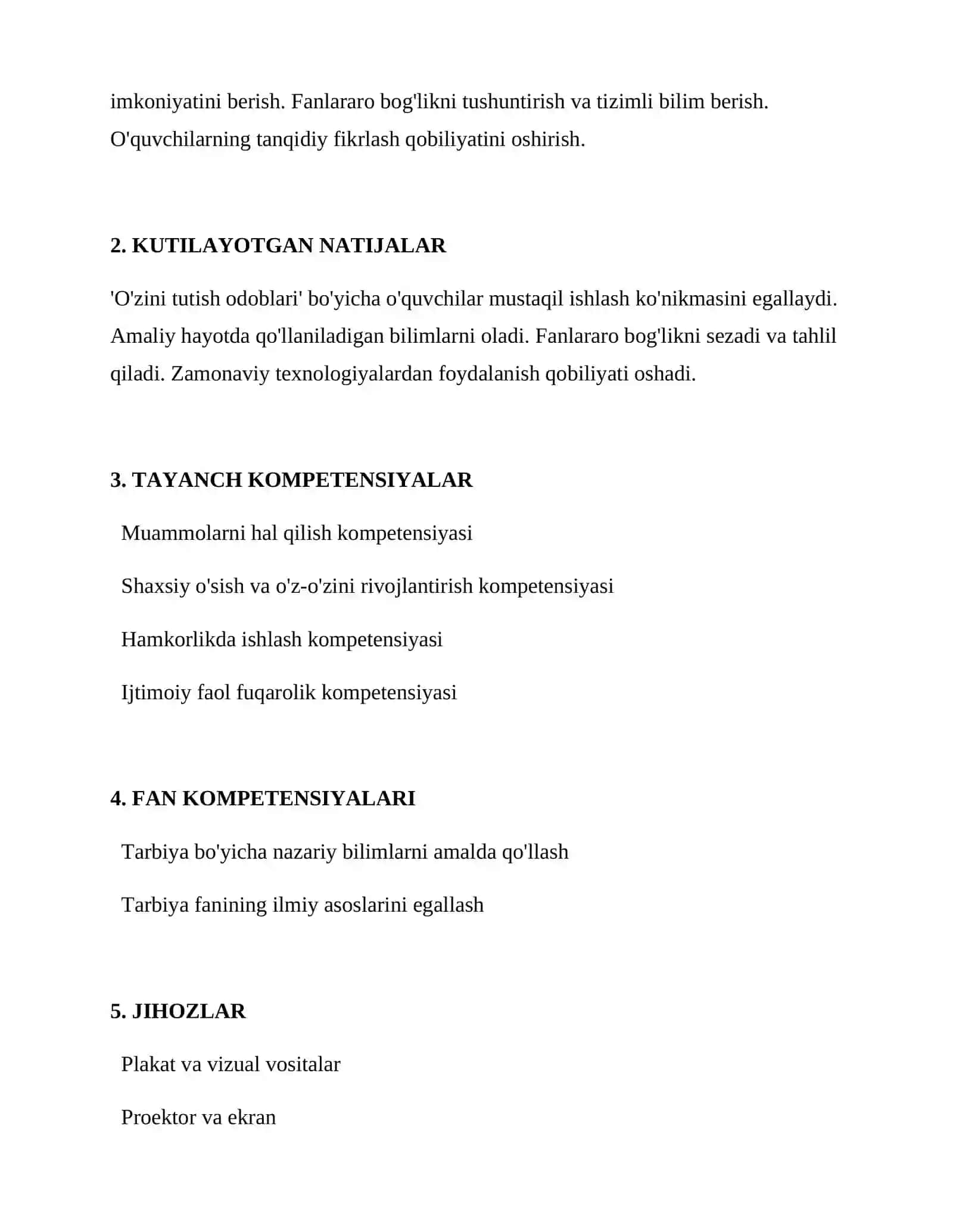 O'zini tutish odoblari 2