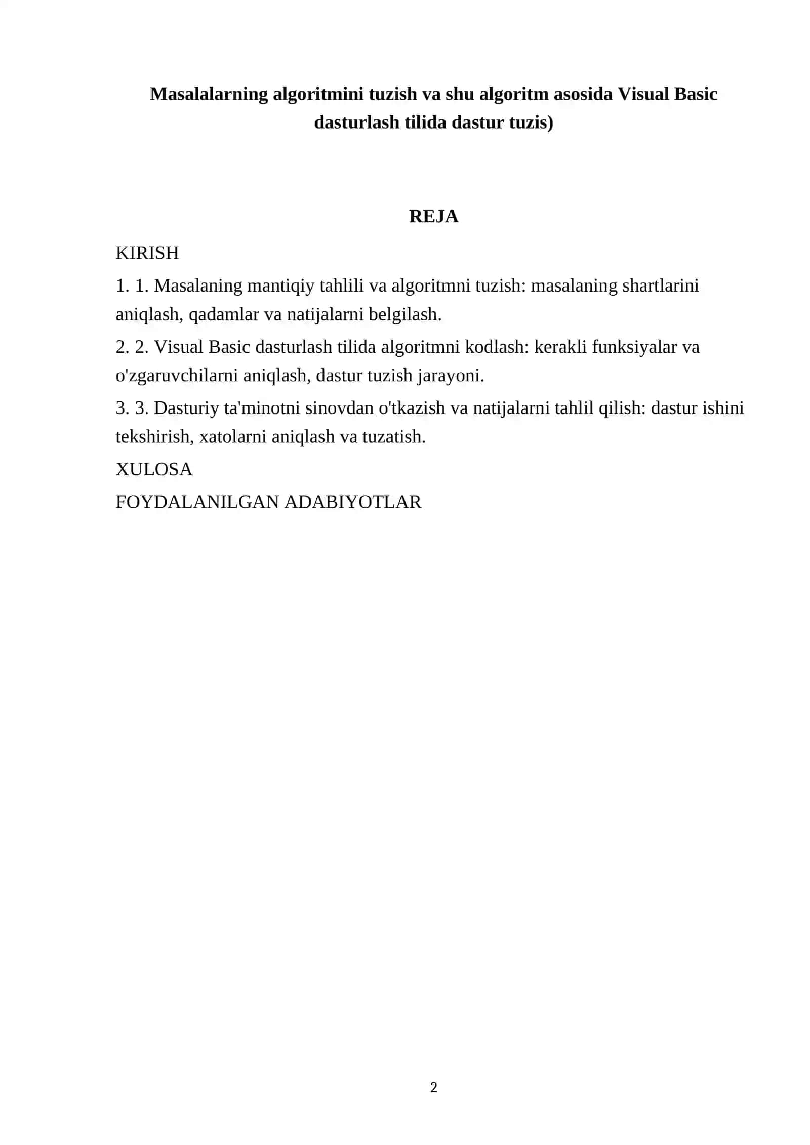 Visual Basic dasturlash tilida dastur tuzish 2