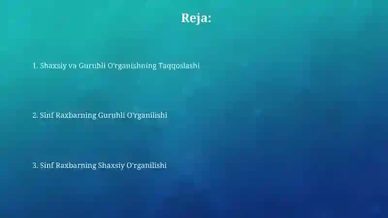 Sinf Raxbarining shaxs va jamoani oʻrganishi 2