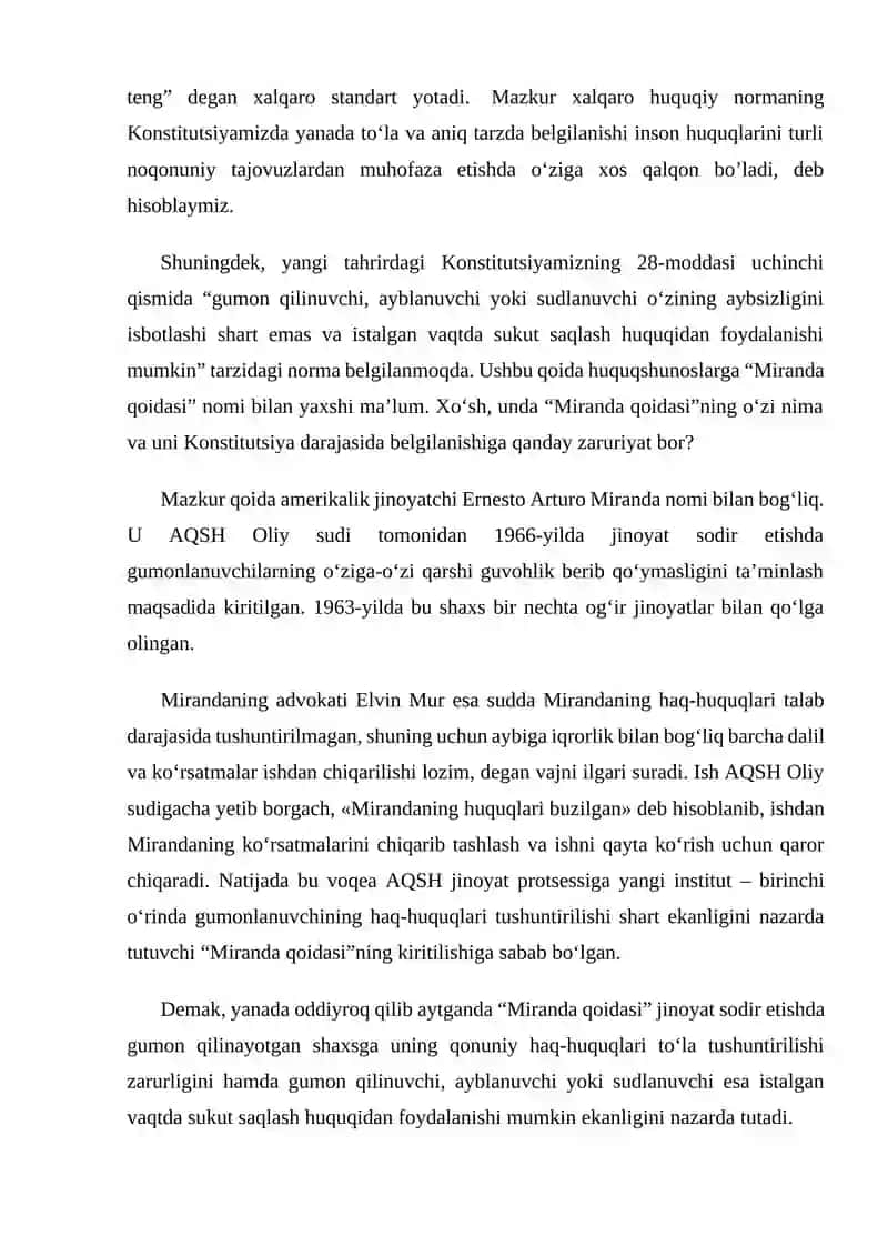 O'ZBEKISTON RESPUBLIKASI KONSTITUTSIYASIDA AYBSIZLIK PREZUMSIYASI 2