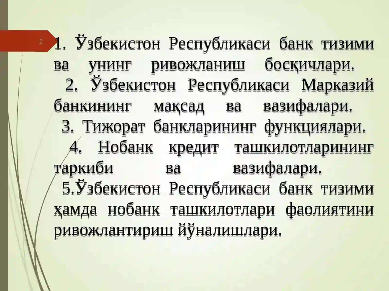 Ўзбекистон Республикаси банк тизими ва бошқа кредит муассасалари 2