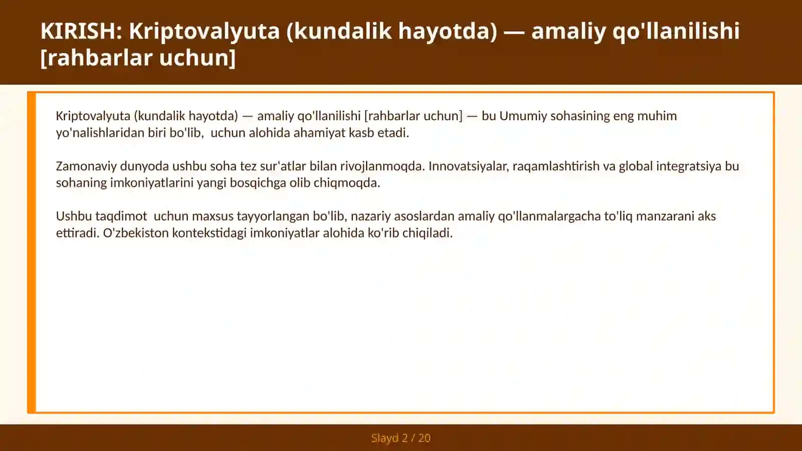 KRIPTOVALYUTA (KUNDALIK HAYOTDA) — AMALIY QO'LLANILISHI [RAHBARLAR UCHUN] 2
