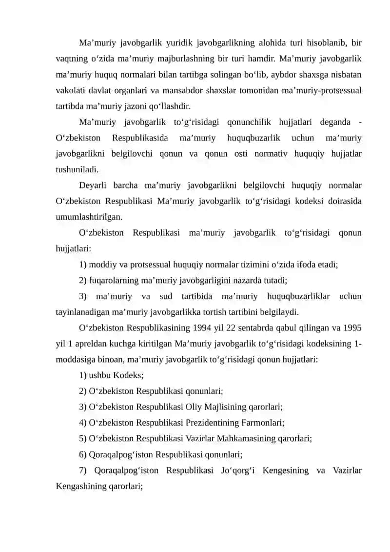 Ma’muriy javobgarlik to‘g‘risidagi qonunchilik hujjatlari 2