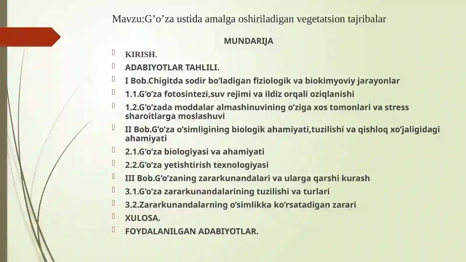 G’o’zaustida amalga oshiriladigan vegetatsion tajribalar 2