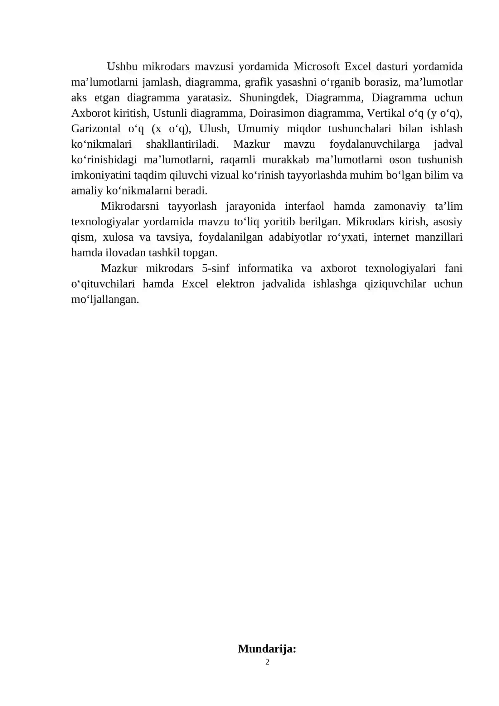 Diagramma turini tanlash. Diagrammaga x-oʻqi, y-oʻqi hamda diagramma nomini joylash 2