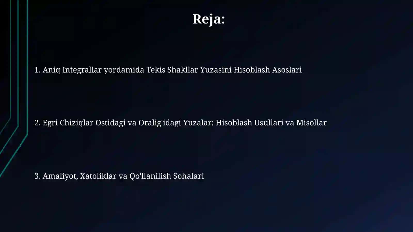 Aniq integral yordamida yassi figuralar yuzalarini hisoblash 2