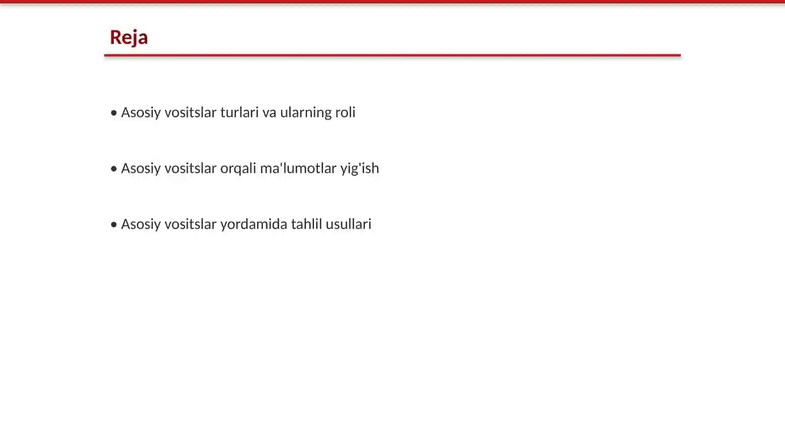 Asosiy vositslar taxlili 2