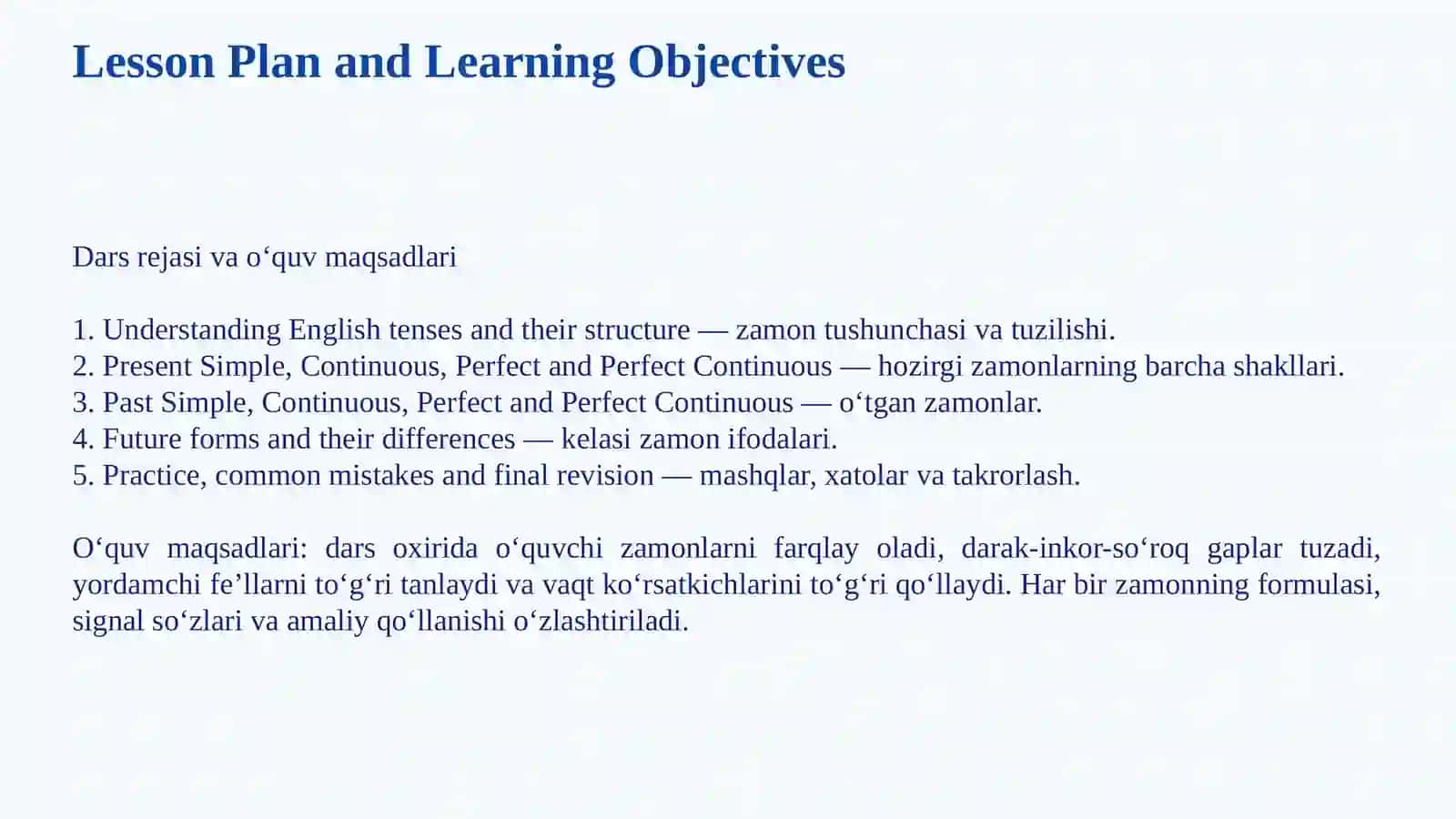 Ingliz tilidagi zamonlar — to‘liq qo‘llanma 2