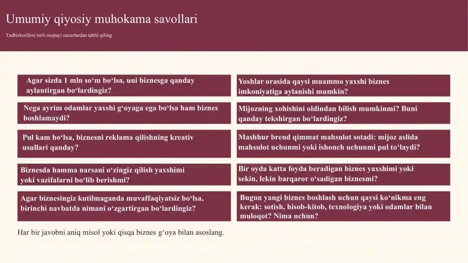 Tadbirkorlikning nazariy asoslari 2
