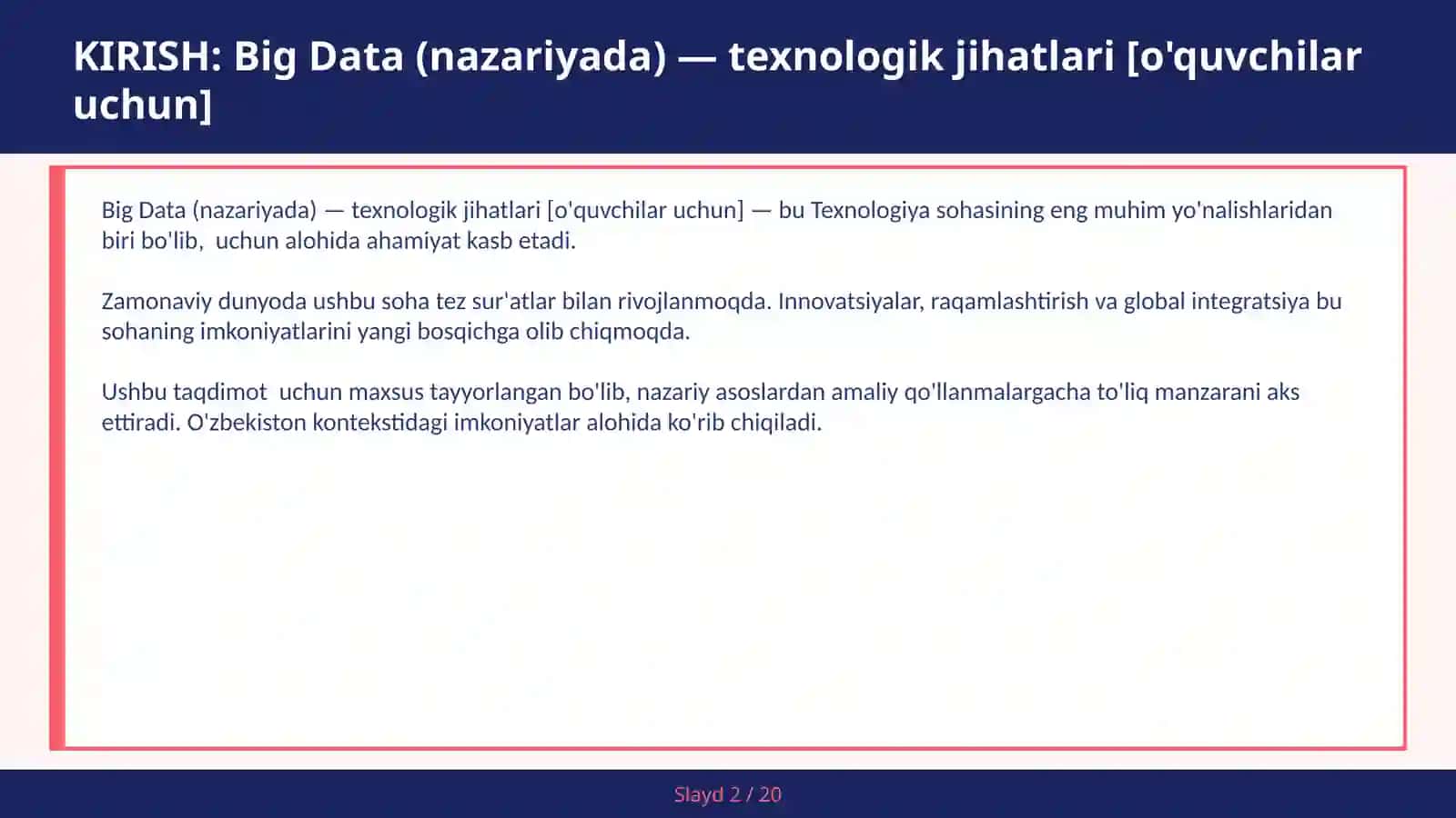 Big Data (nazariyada) — texnologik jihatlari [o'quvchilar uchun] 2