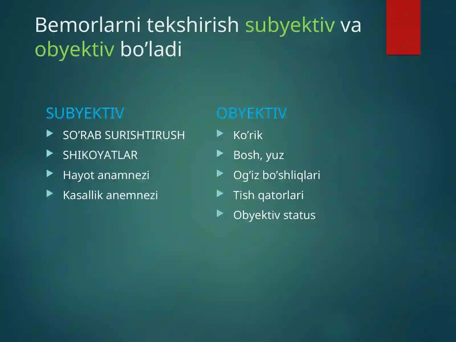 Stomatalogiyada bemolarni zamonaviy tekshiruv usular 2